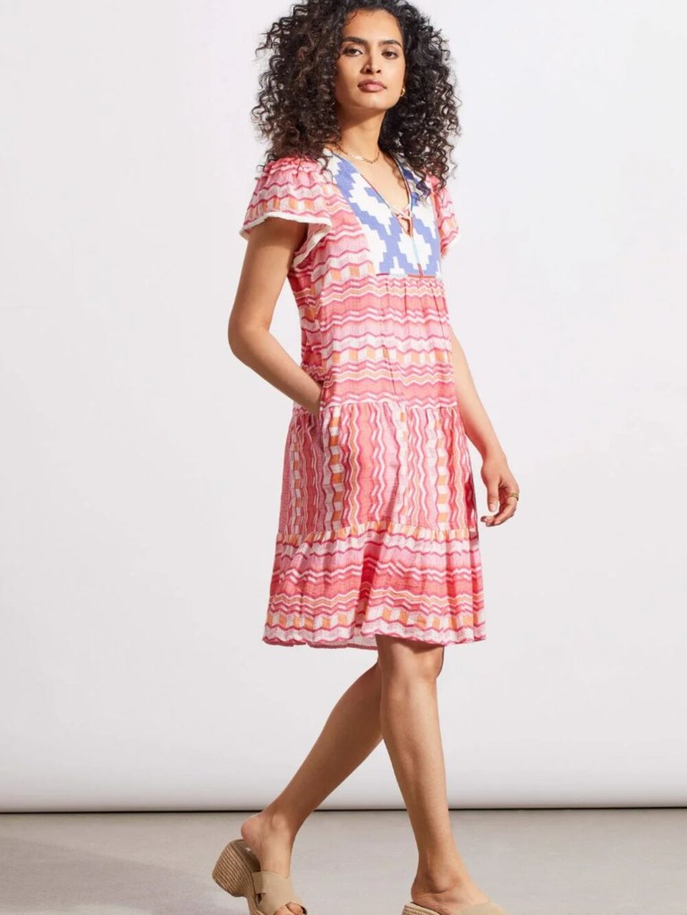 Tribal PRINTED V-NECK DRESS WITH TIERED PANELS NEW